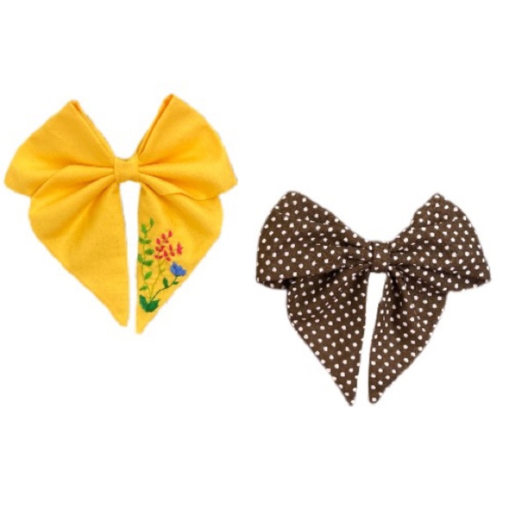 NWT - Fabric Hair Bows (2pack) hand embroidered